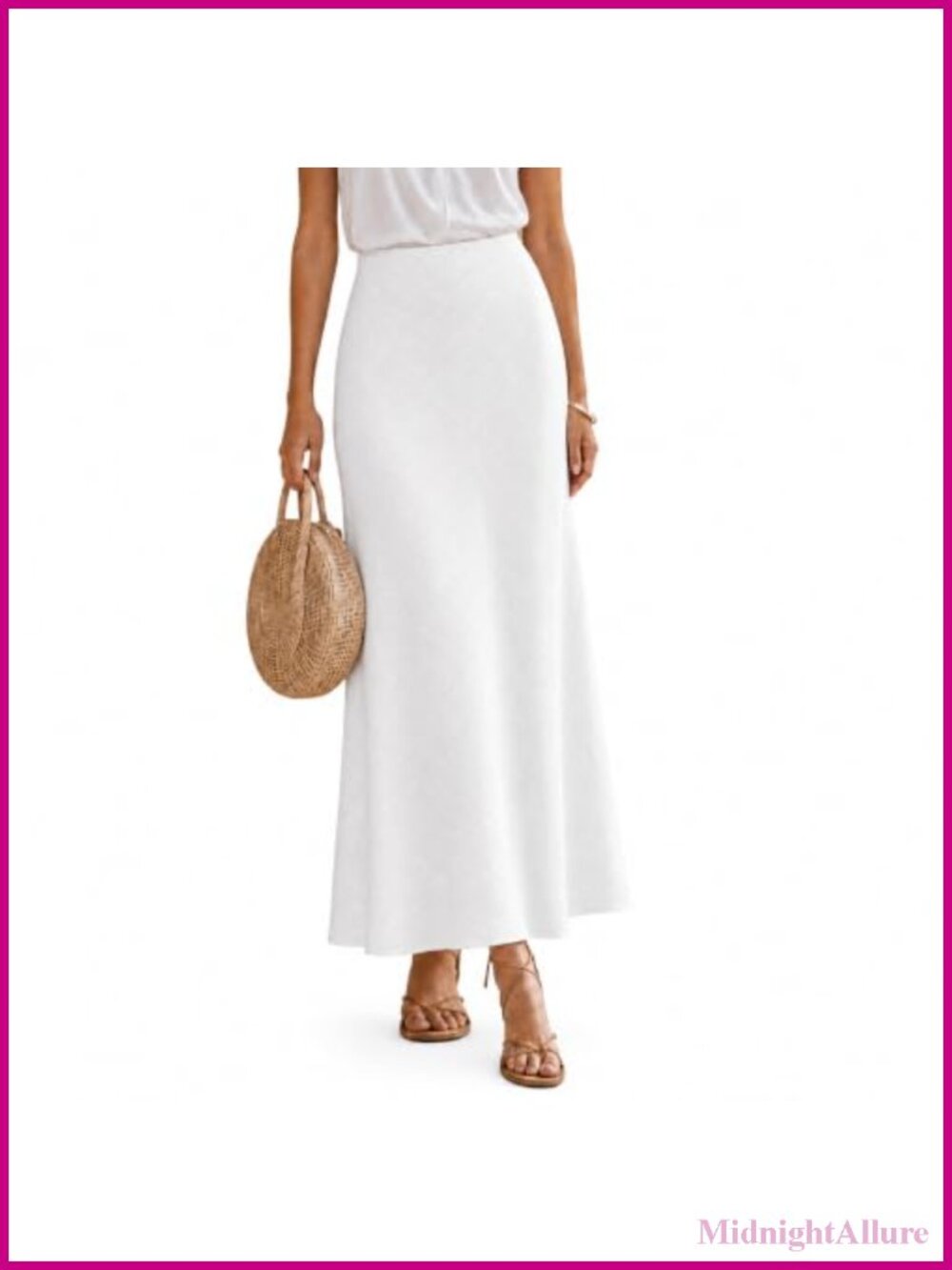 Women's Linen Maxi Skirt Elastic High Waisted Flowy A-Line Boho Long Skirt